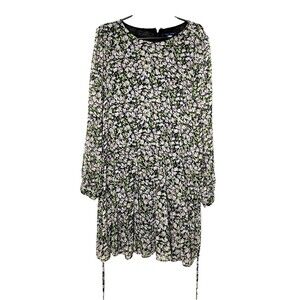 Tommy Hilfiger Fit & Flare Dress Size 16 Women's Long Sleeve Floral Midi Black